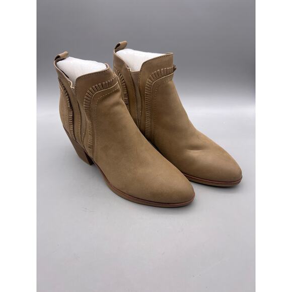 Mia Carrol Womens Taupe Stacked Heeled Fringe Pull On Ankle Booties Size 11 - Picture 3 of 10